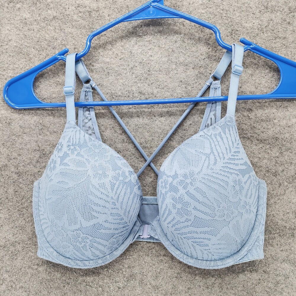 PINK Victoria Secret Bra Womens 32DD Push Up Front Closure Blue